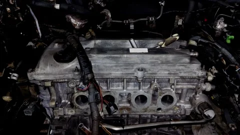 Close-up of open intake ports on a car engine cylinder head Stock Footage 340414663