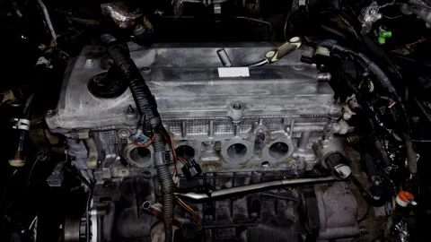 Close-up of open intake ports on a car engine cylinder head Stock Footage 340414867