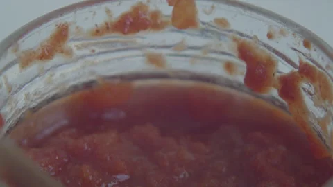 Close up of open jar with salsa sauce Stock Footage 318724427