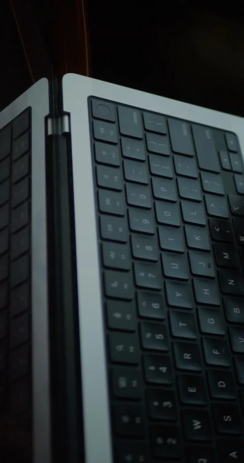 Close-Up Of Open Laptop Hinge And Keyboard, Modern Learning... Stock Footage 331307612