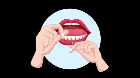 Close up of open mouth with red lips and teeth being cleaned with dental fl.. Stock Footage 333469000