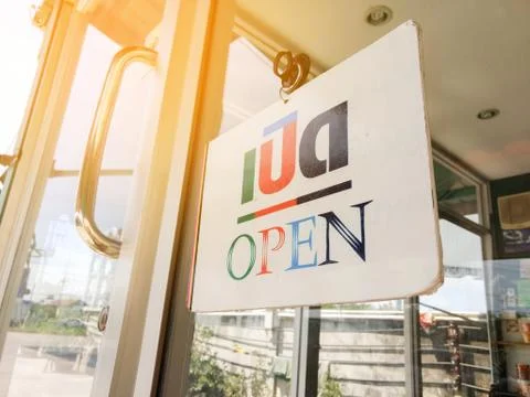 Close up open sign board Stock Photos