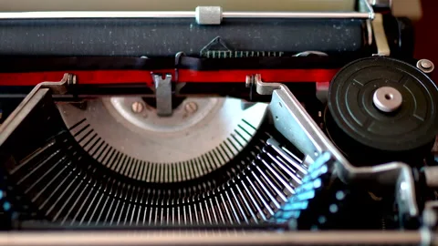Close-up of open typewriter machine from inside, exclusive vintage collection Stock Footage 149077091