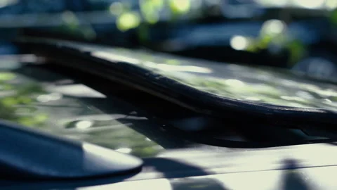 Close-up of the open ventilation hatch of the car. Fresh air on a drive Stockbeeldmateriaal 214543874