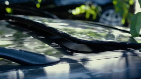 Close-up of the open ventilation hatch of the car. Fresh air on a drive Video stock 214545104