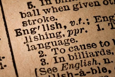 Close-up of an Opened Dictionary showing the Word ENGLISH 스톡 사진