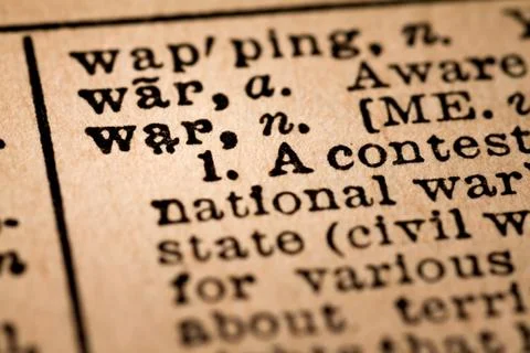 Close-up of an Opened Dictionary showing the Word WAR Stockfoto's