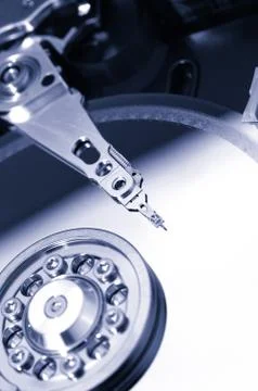 Close up of opened hard disk drive Foto stock