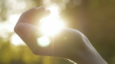 Close-up of opening the hand with the sun shining over the palm Stock Footage 67253603