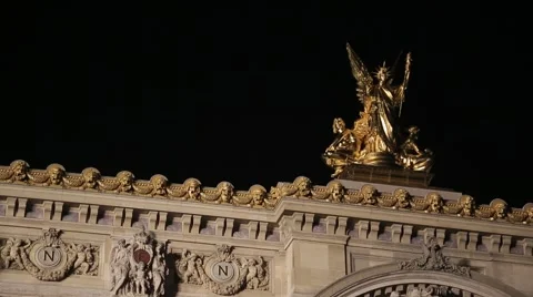 Close Up of Opéra National de Paris (Paris Opera) at Night Stock Footage 61241564