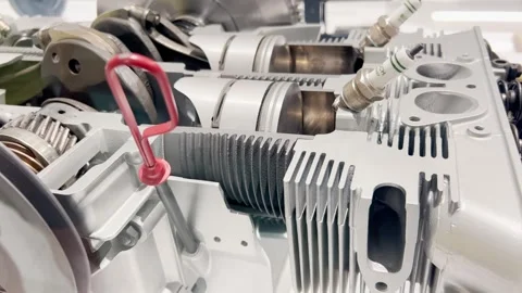 Close-up operation of a diesel internal combustion engine. Engine details Stock Footage 250392152