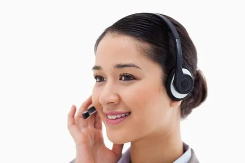 Close up of an operator posing with a headset Stock Photos