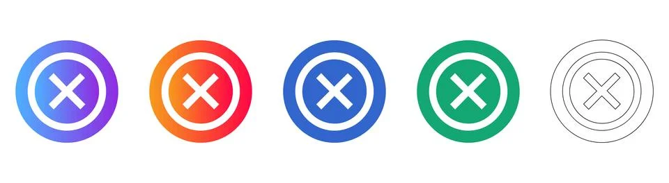 Close or Cancel Circle Icon Set for User Interface Stock Illustration