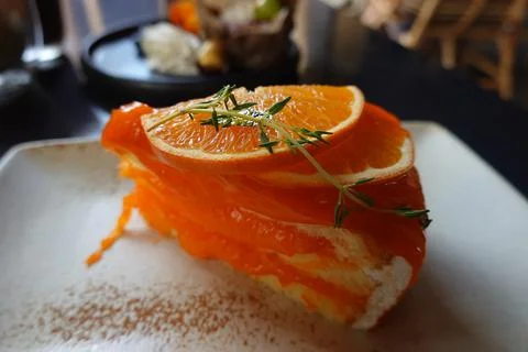 Close up Orange Cake Stock Photos