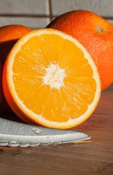 Close-up of an orange cut in half 写真素材