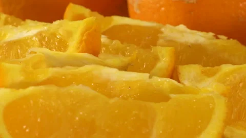 Close-up of oranges and orange slices Stock Footage 146655294