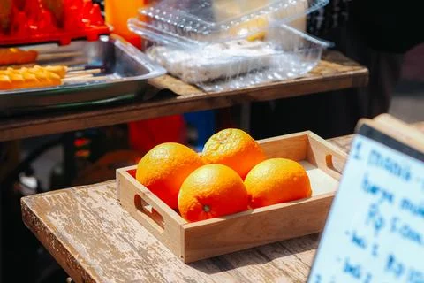 Close up of oranges in a tray Stock Photos