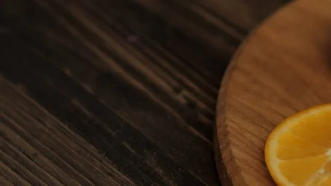 Close up  of oranges on a wooden table Stock Footage 103682841