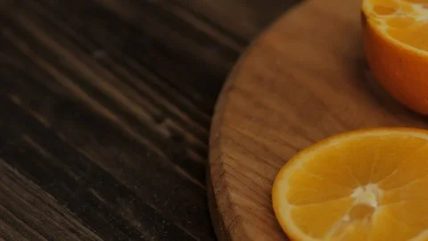 Close up  of oranges on a wooden table Stock Footage 103683457