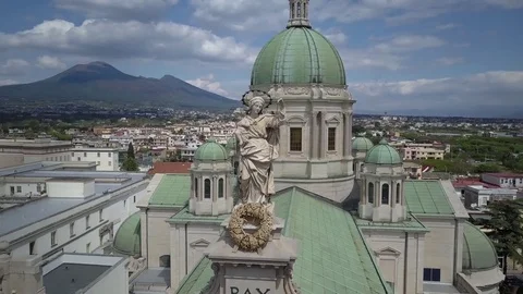 Close Orbit around the Blessed Virgin of Pompei's Sanctuary Stock Footage 84020019