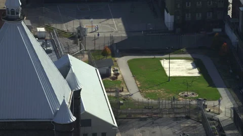 Close orbit of Maryland Penitentiary in Baltimore, Maryland. Shot in November Stock Footage 59213678
