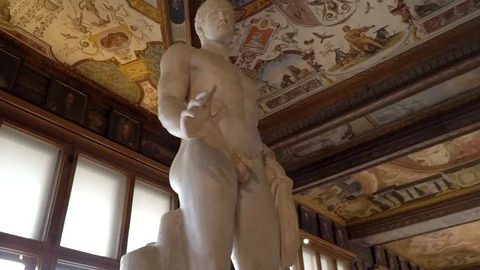 Close up orbit shot of a Statue art piece inside Uffizi in Florence Italy Stock Footage 89781300
