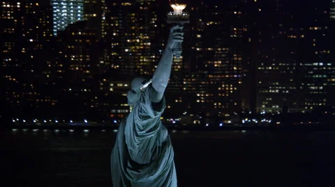 Close orbit of the Statue of Liberty at night. Shot in 2011. Stock Footage 59530220