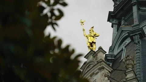 Close-up of "Orée" statue on town hall facade, Sens, France Stock Footage 339201473