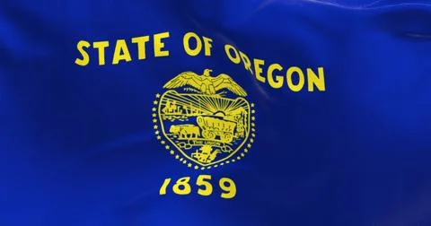 Close-up of the Oregon state flag waving Stock Photos