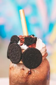 Close up of oreo milkshake in the cafe. Foto stock