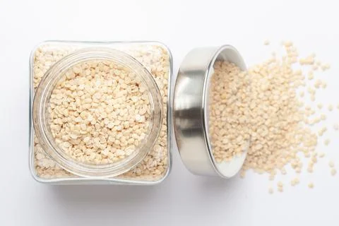 Close up of Organic split polished white urad dal Stock Photos