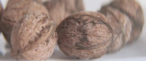 Close-up of organic walnuts on the plate 5.7K scope video Stock Footage 320227576