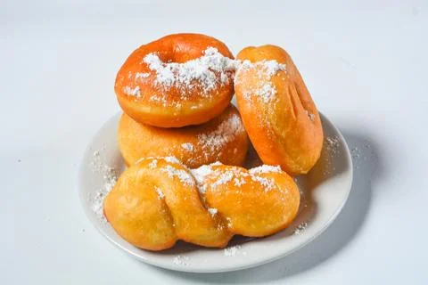 Close up of original donuts without toppings on a white background. Isolate.. Stock Photos