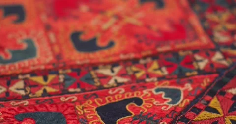 Close-up of ornament and patterns of Samarkand carpets, Uzbekistan. Stock Footage 271168615