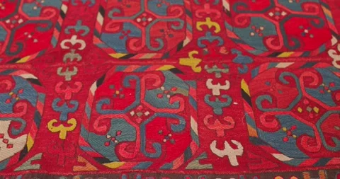 Close-up of ornament and patterns of Samarkand carpets, Uzbekistan. Stock Footage 282166774