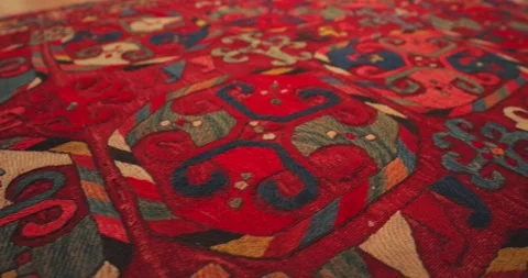 Close-up of ornament and patterns of Samarkand carpets, Uzbekistan. Stock Footage 307993492