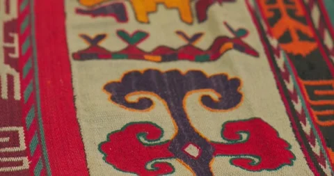 Close-up of ornament and patterns of Samarkand carpets, Uzbekistan. Stock Footage 307993618