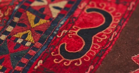 Close-up of ornament and patterns of Samarkand carpets, Uzbekistan. Stock Footage 340880010