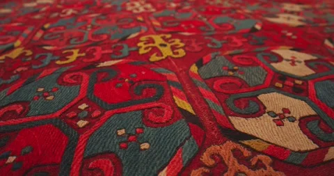Close-up of ornament and patterns of Samarkand carpets, Uzbekistan. Stock Footage 340962330