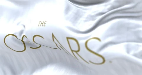 Close-up of The Oscars white flag waving Video stock 264936168