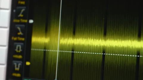 Close Up Of Oscilloscope In The Workplace. Waveforms On The Oscilloscope Display Stock-Footage 149794415
