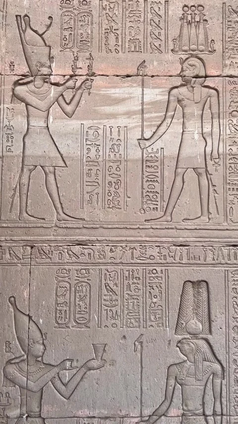 Close-up of the outer wall facade of the Temple of Hathor at Dendera, Egypt Video stock 330179267