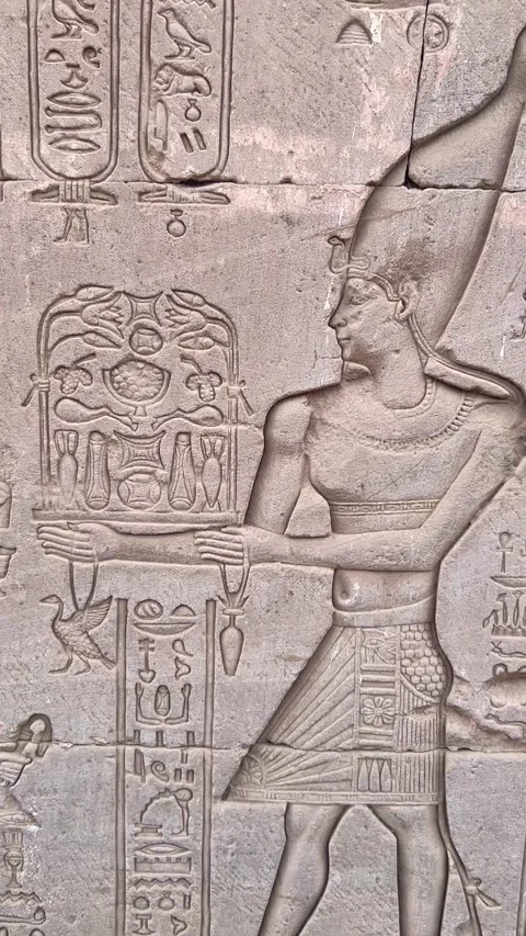 Close-up of the outer wall facade of the Temple of Hathor at Dendera, Egypt Video stock 330179277