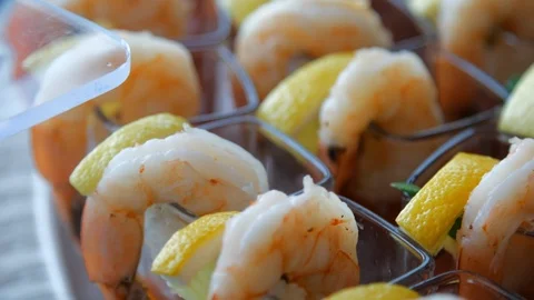 Close up over delicious looking shrimp cocktail Stock Footage 108364235