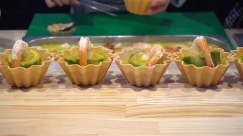 Close Up Over Delicious Looking Shrimp Cocktail Stock Footage 121673644