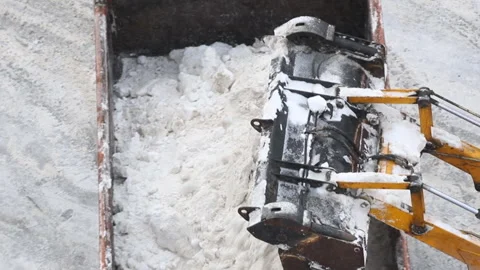 Close-up overhead above view of tractor loader machine snowplow shovel loading Stock Footage 259159500