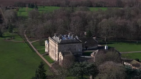 Close Overhead Aerial Drone View of English Manor House and Winter Grounds Stock Footage 329616136