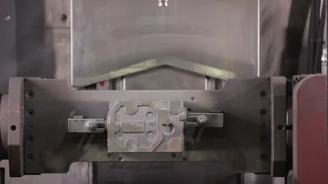 Close overhead view of an automated CNC vertical milling machine spindle head Stock Footage 337136028