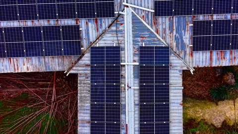 Close overhead view of rooftop solar panel array, Bulgaria Video stock 341761827
