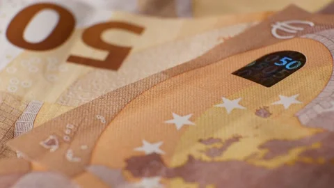 Close up overlapping banknotes 50 euro Video stock 132324760
